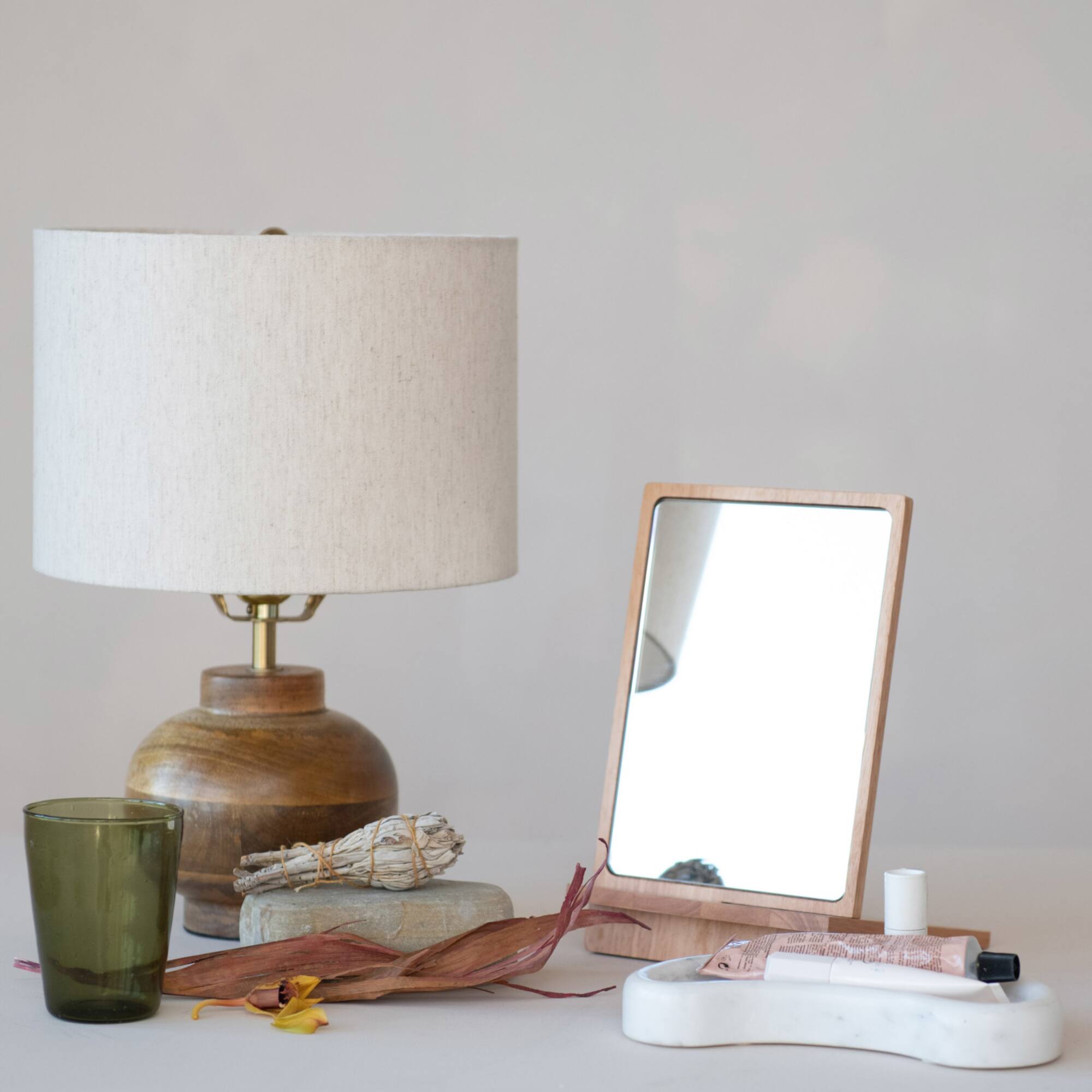 Hello Honey® 9.75" Natural Rubberwood Reflections Desk Mirror